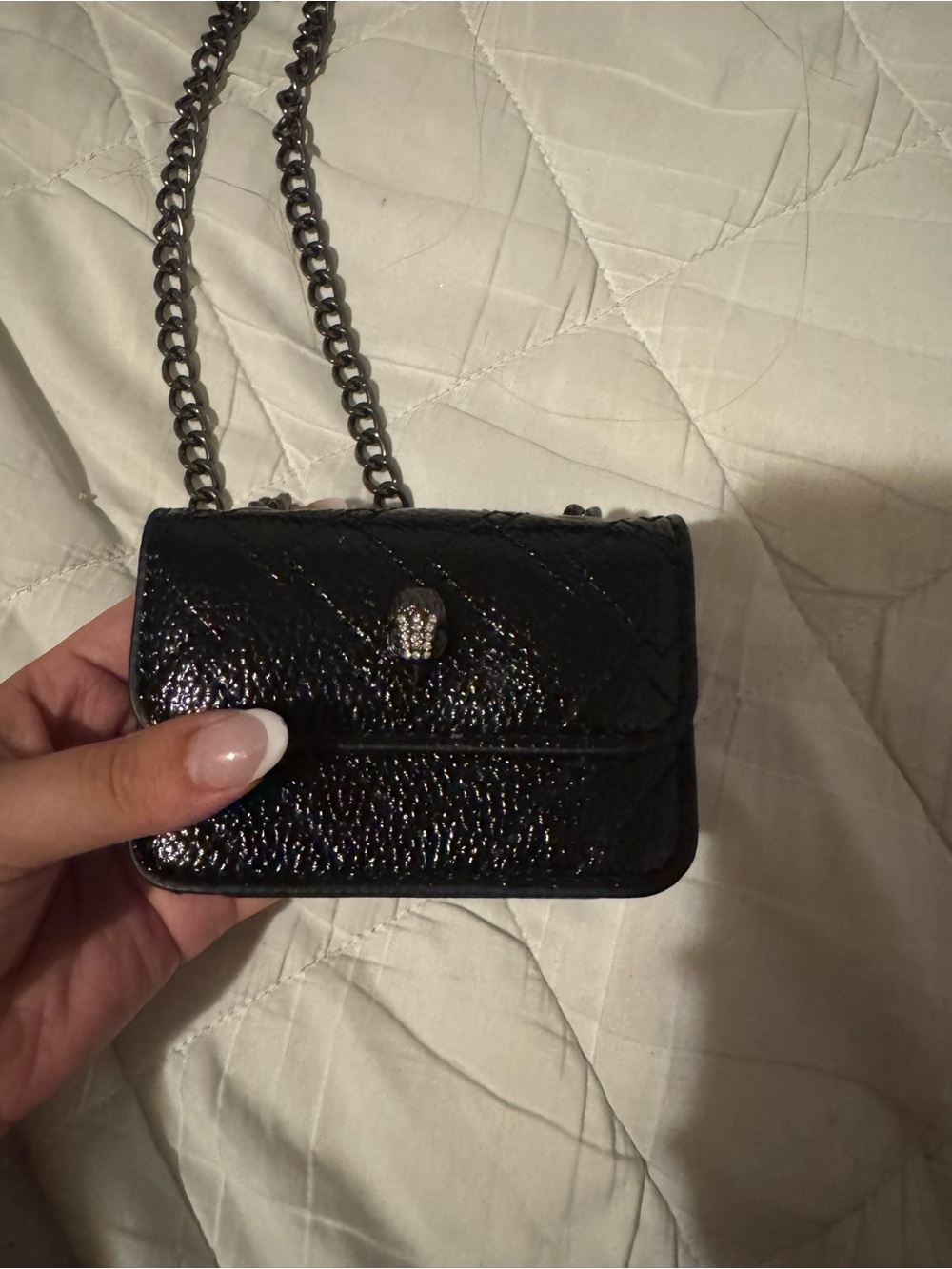 Kurt Geiger Black Quilted Patent Mini Chain Bag